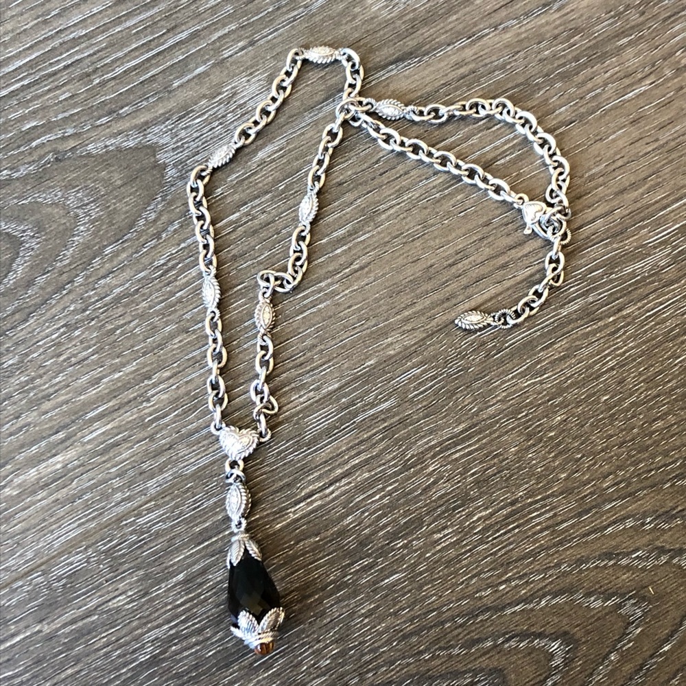 Judith Ripka Smoky Quartz and CZ drop necklace